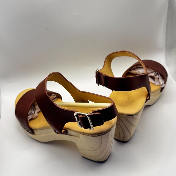 Nisolo Women’s Leather Wood Platform Sandals Size 6 Handmade in Mexico 3.5”Heel - Picture 8 of 11